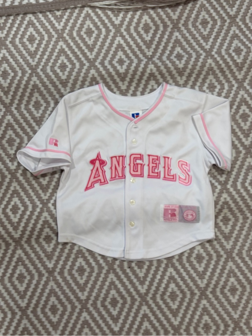Vintage Anaheim Angels Russell Athletic Girls Baseball Jersey White pink Size 4